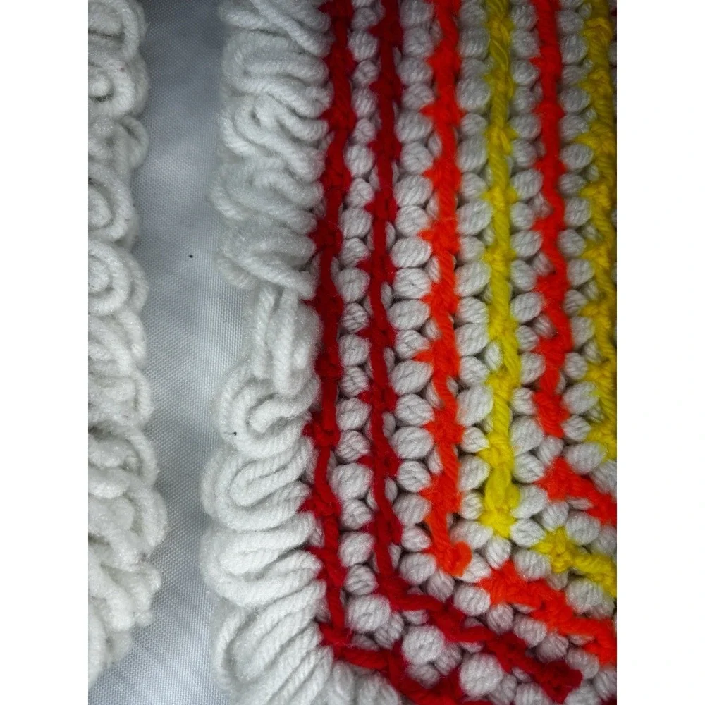 Vintage‎ Set 2 Crochet Placemat Doilies Red/Orange/Yellow/White Handmade